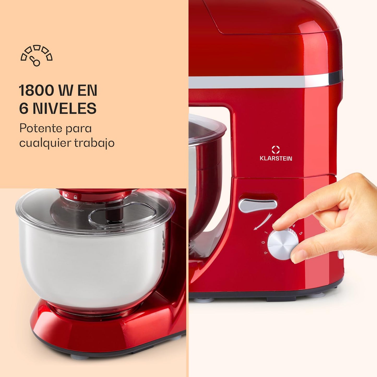 Klarstein Batidora Amasadora con Bol de 5L y Licuadora de 1,5L