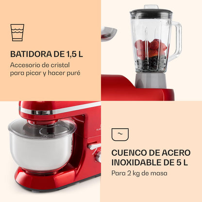 Klarstein Batidora Amasadora con Bol de 5L y Licuadora de 1,5L