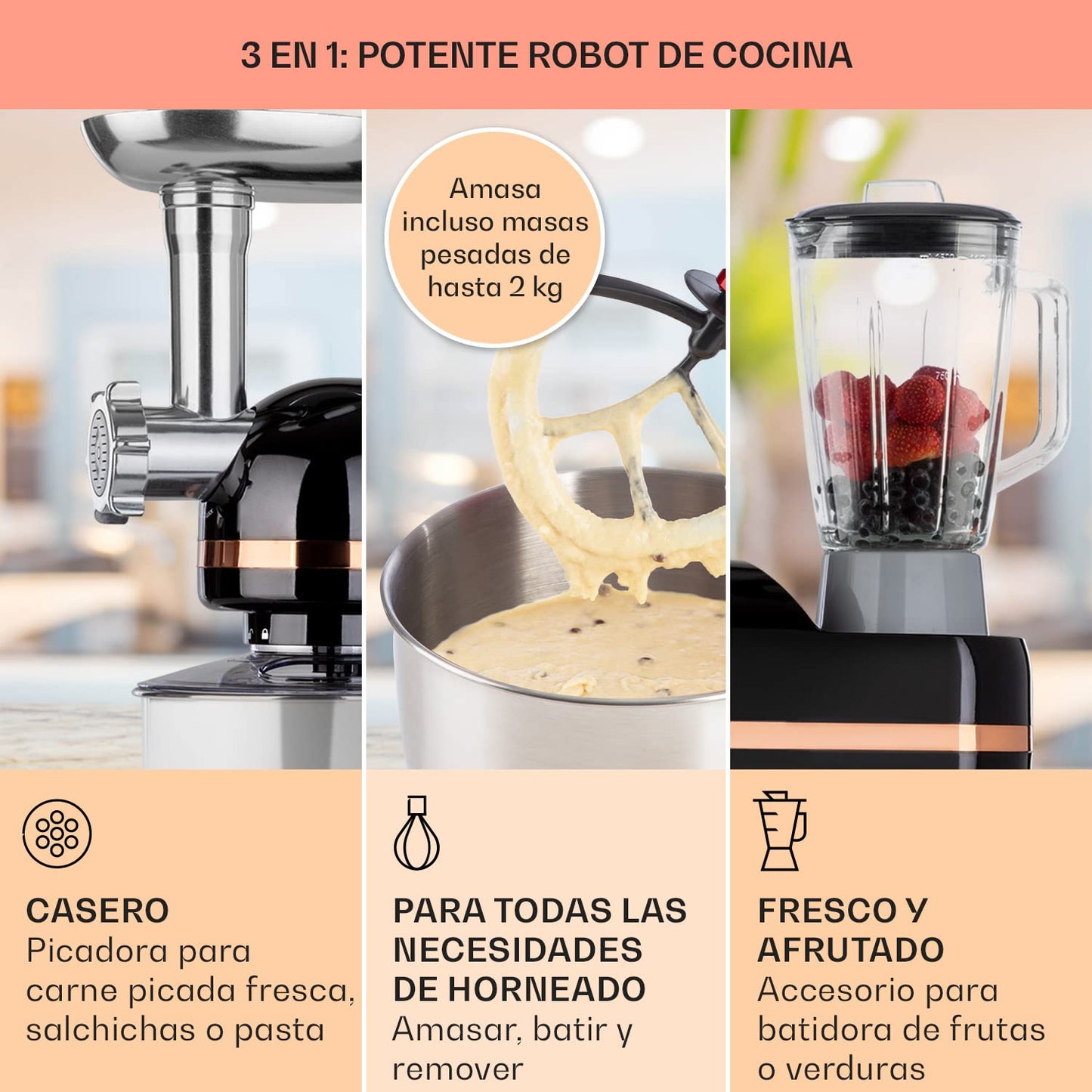 Klarstein batidora amasadora 1800W con bol 5L y licuadora 1,5L