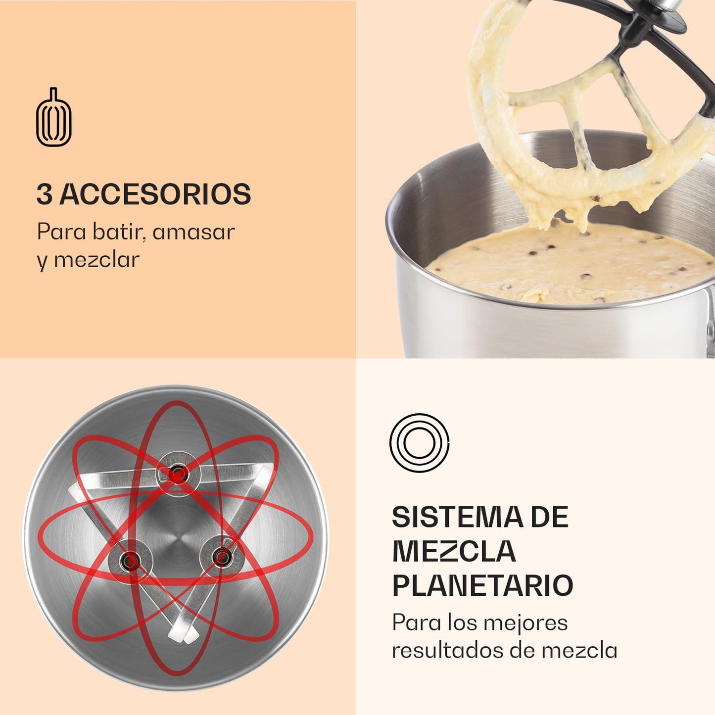 Klarstein Batidora Amasadora con Bol de 5L y Licuadora de 1,5L