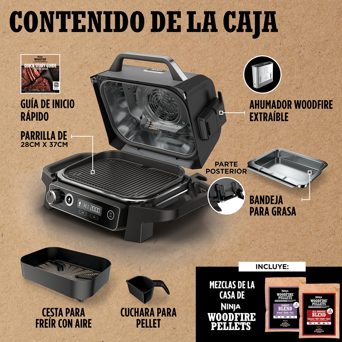 Ninja Woodfire Parrilla Eléctrica Exterior 7 en 1